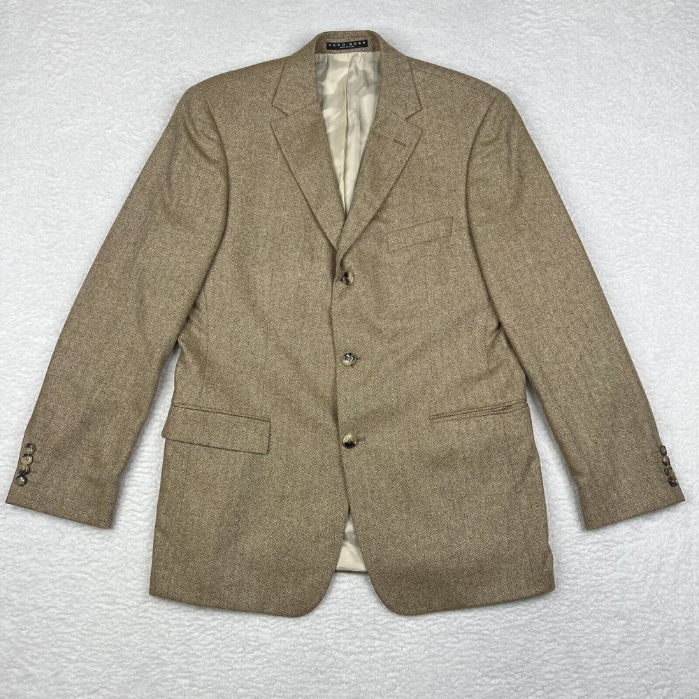 Hugo Boss Blazer Mens 42‎ R Beige Cashmere Sport Coat Suit Jacket 3 Button USA